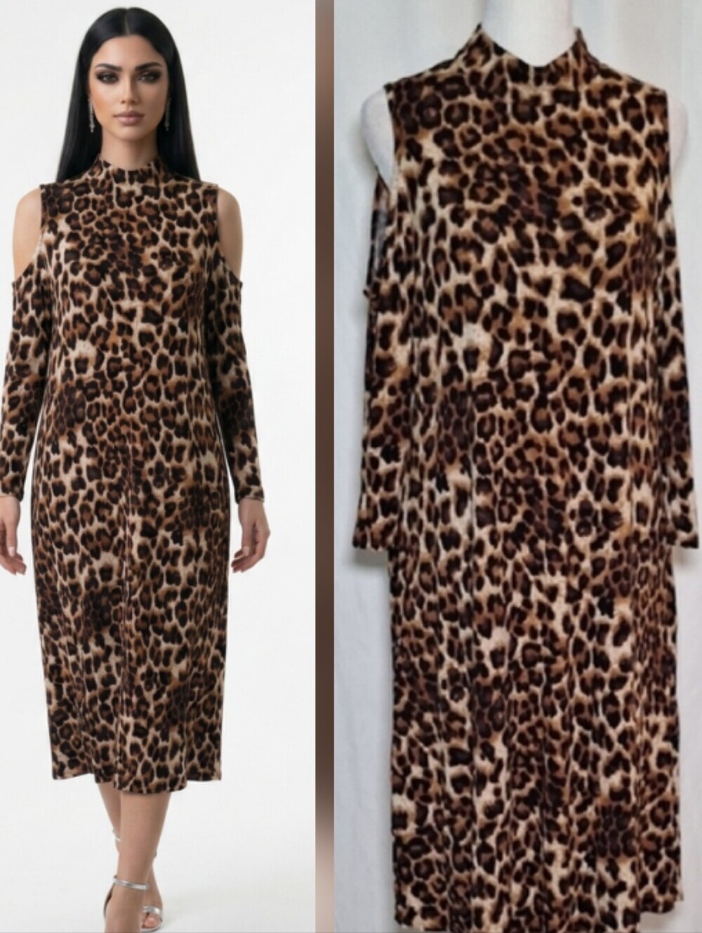 Sami & Jo Tan Brown Sheath Dress Mock Neck Sleeveless
